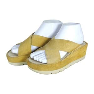 FLY LONDON Women’s Begsfly EU37 US6,5 Yellow Suede Platform Wedge Sandals